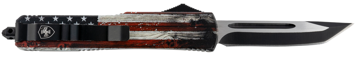 Templar Knife MWUS231 Gen II Wood US Flag Slim 3.43" OTF Tanto Plain Black Oxide Stonewashed 440C 5.05" US Flag Aluminum Handle Glass Breaker — view 2
