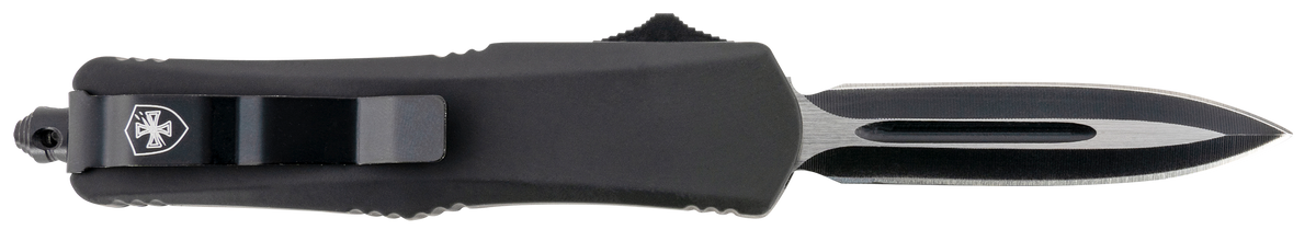 Templar Knife SBR131 Gen II Small 2.69" OTF Dagger Plain 440C Black Oxide Stonewashed SS Blade 4.31" Black Aluminum/Rubber Handle — view 2