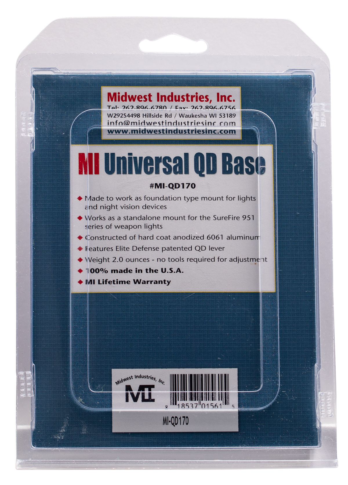 Midwest Industries MIQD170 Universal QD Base 3" Picatinny Rail Black Hardcoat Anodized — view 2