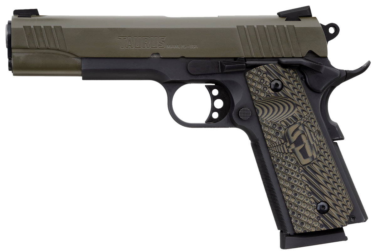 Taurus 1911 45 ACP 5" 8+1 SAO Pistol - Matte Black Frame / Green Cerakote Slide — view 2