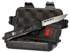 CobraTec Knives CTK-1 Small 2.75" OTF Drop Point Part Serrated D2 Steel Black Aluminum Handle — view 2