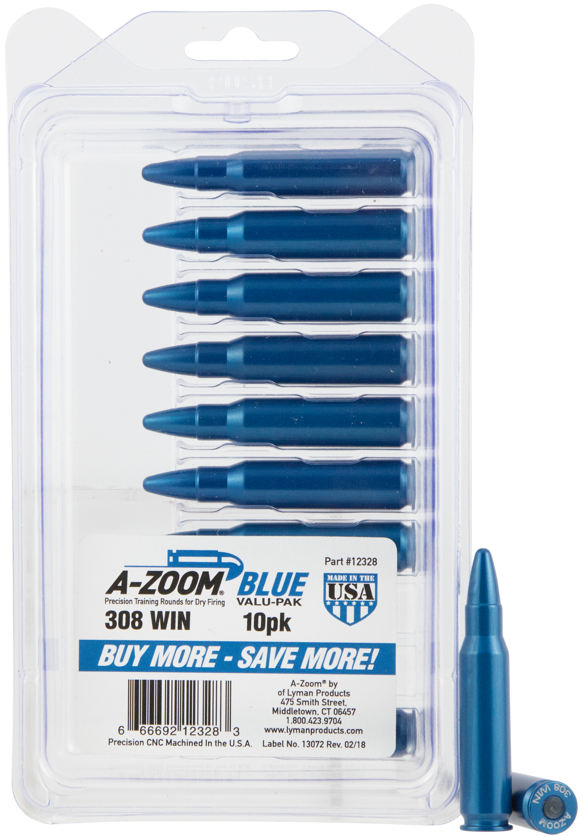 A-Zoom 12328 Rifle Blue Snap Caps .308 Win/7.62 NATO 10-Pack Dummy Rounds — view 2