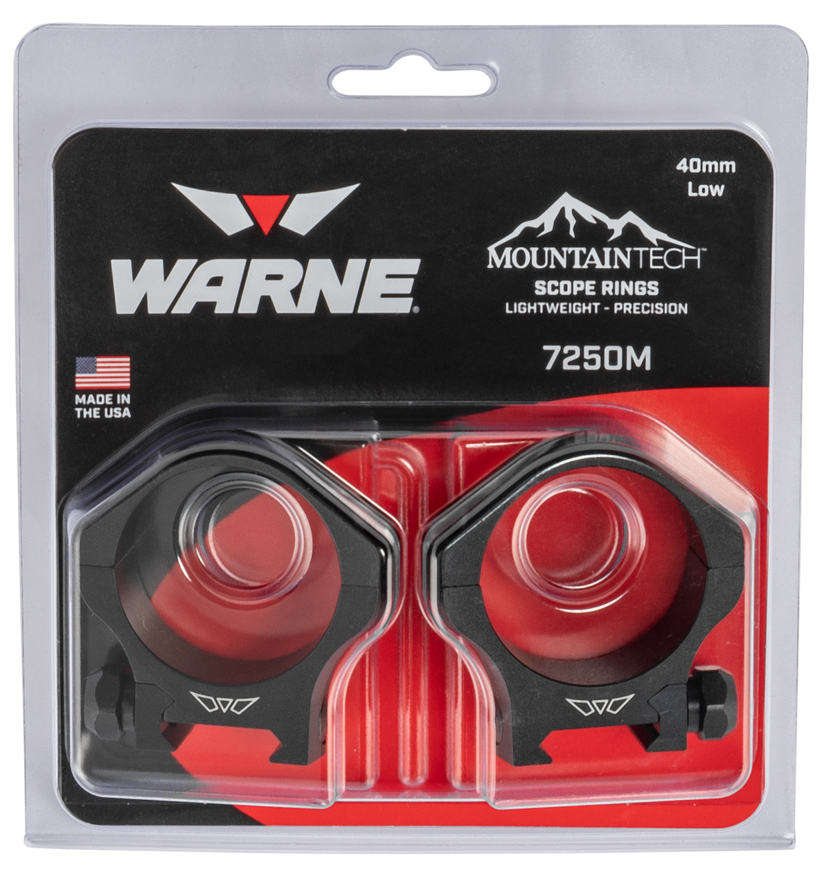 Warne 7250M Mountain Tech 40mm Low 0 MOA Scope Rings - Matte Black — view 2