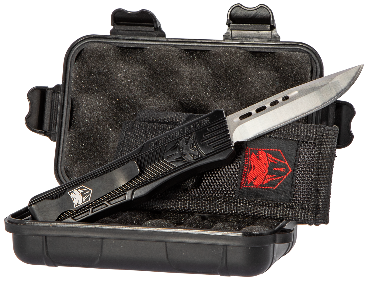 CobraTec Knives CTK-1 Small 2.75" OTF Drop Point Plain D2 Steel Black Aluminum Handle — view 2