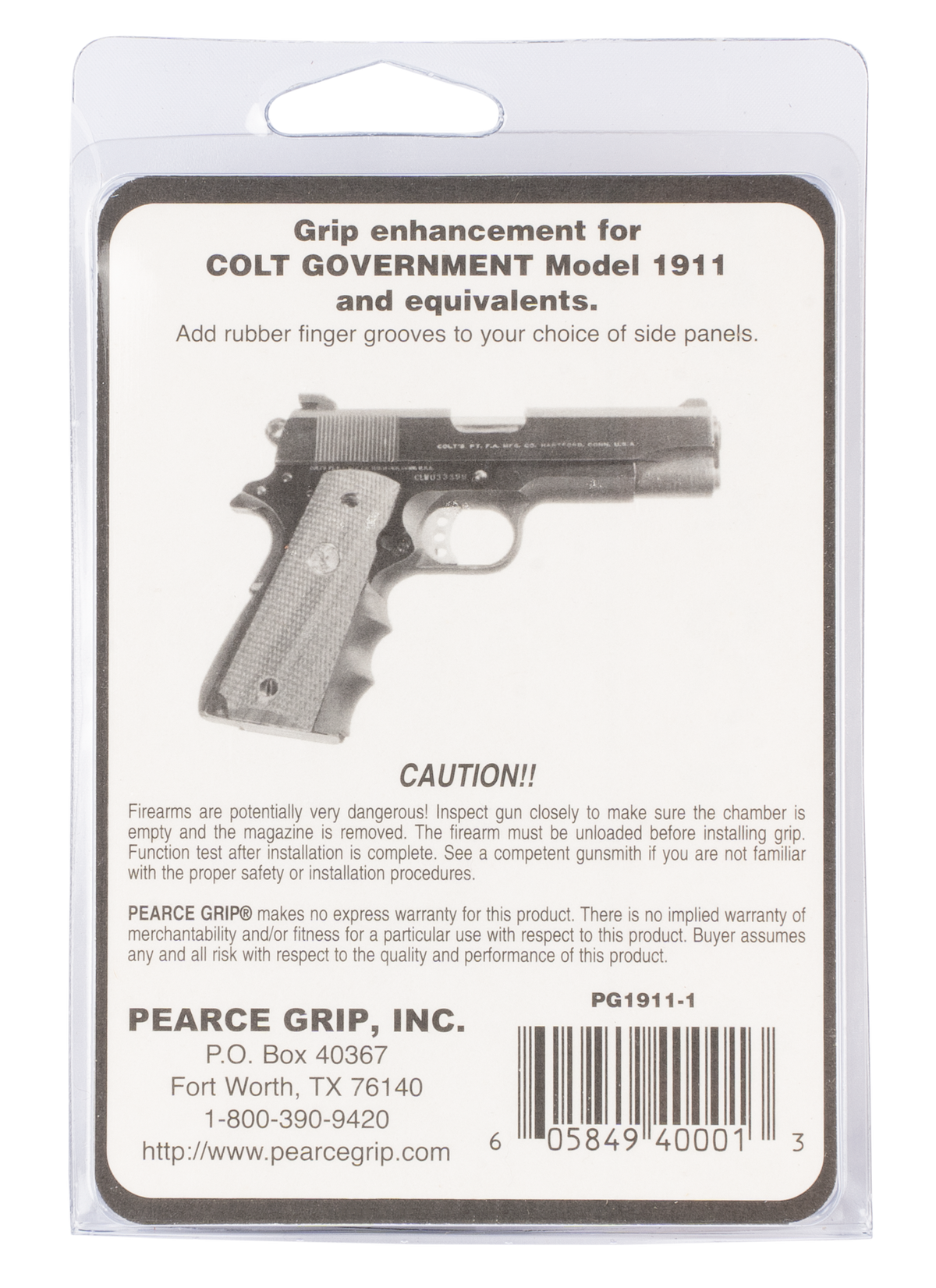 Pearce Grip PG19111 1911 Finger Groove Insert 1911-Style Government Black Rubber — view 2