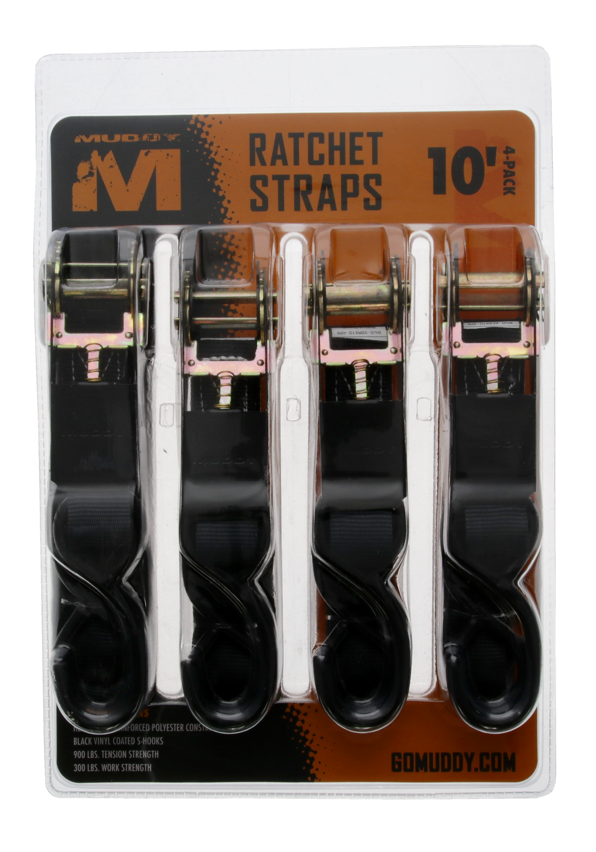 Walkers Game Ear Muddy 1" x 10' Standard Duty Ratchet Strap - 4 Pack — view 2