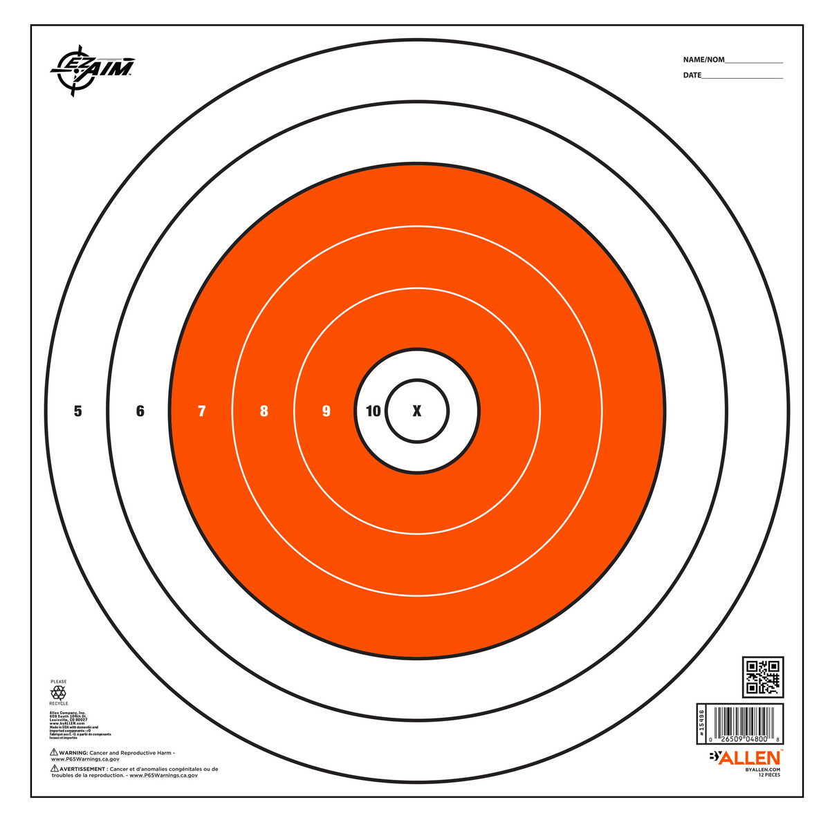 EZ-Aim 15496 Bullseye Paper Hanging Target 12" x 12" White/Orange 12 Pack — view 2