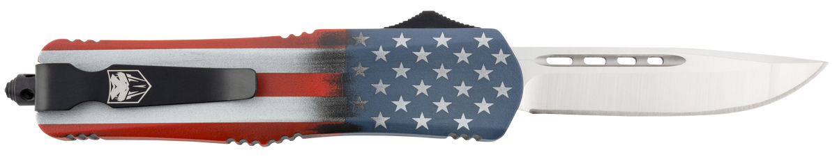CobraTec Knives FS-3 American Flag Medium 3" OTF Drop Point D2 Steel US Flag Aluminum Cerakote Handle — view 2
