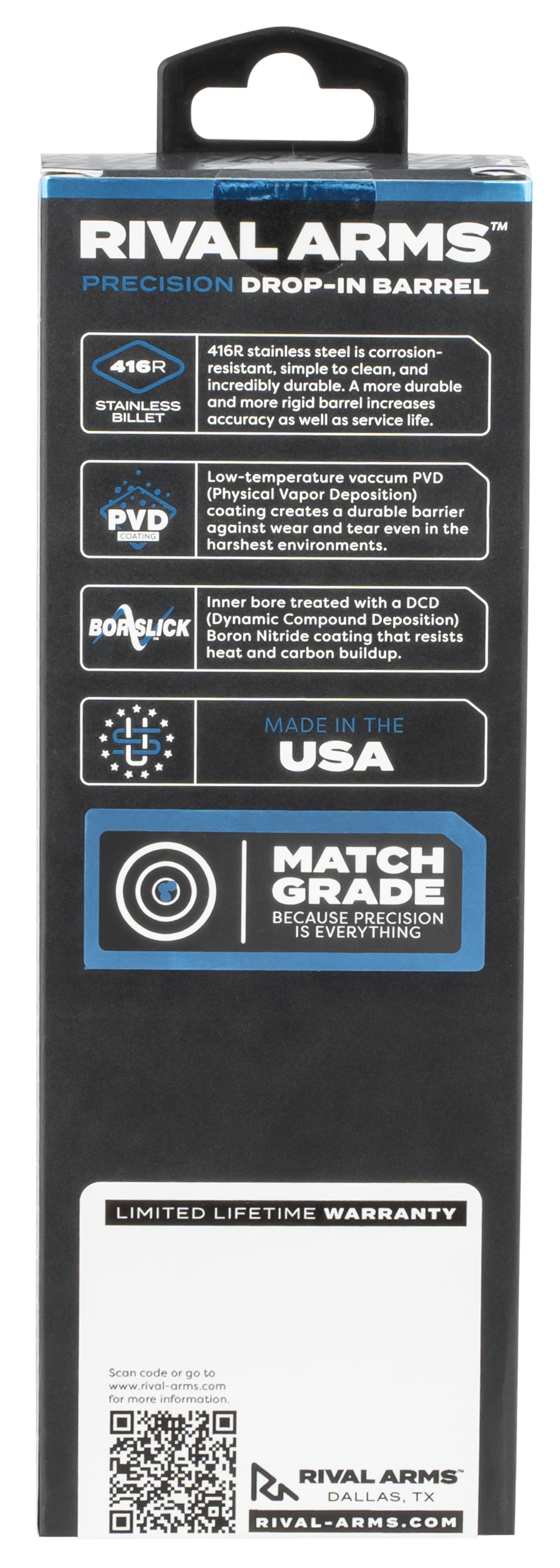 Rival Arms Precision V1 Match Grade 9mm Luger 3.41" Black PVD Stainless Steel Drop-In Barrel for Glock 43 — view 2
