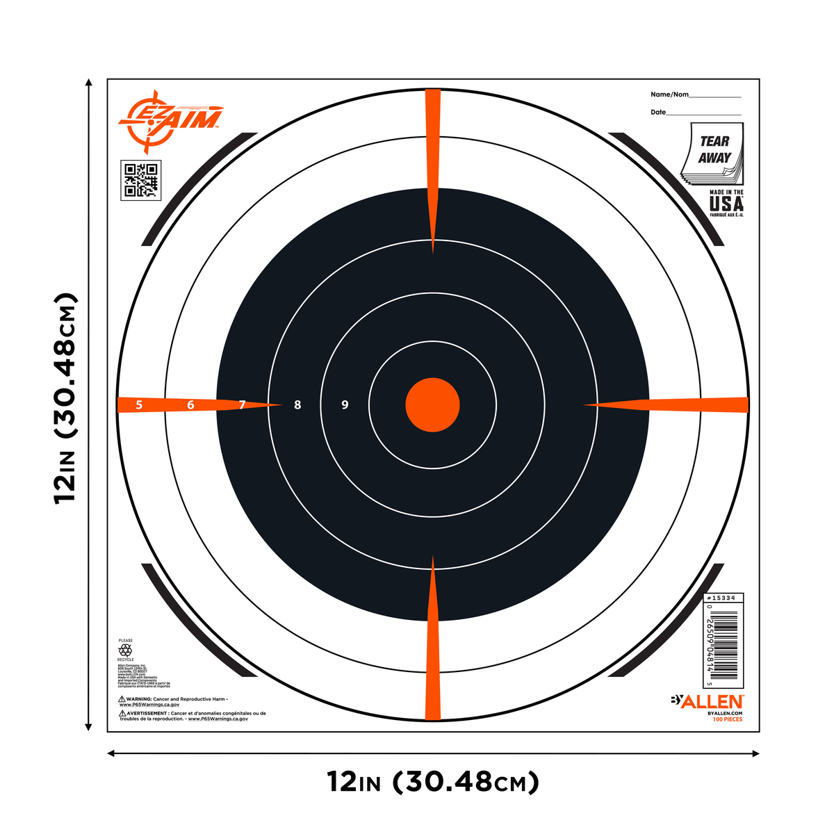 EZ-Aim 15334100 Bullseye Paper Hanging Target 12" x 12" Black/White - 100 Pack — view 2