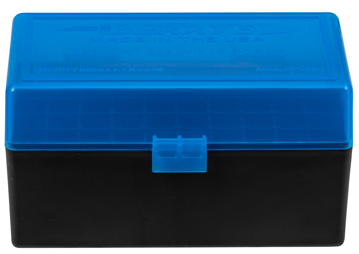 Berry's 409 Ammo Box 243 Win, 308 Win 50rd Blue Lid w/Black Bottom — view 2