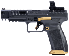 Canik SFx Rival 9mm Luger 5" 18+1 Semi-Auto Pistol w/MO2 Optic - Gray/Gold — view 2
