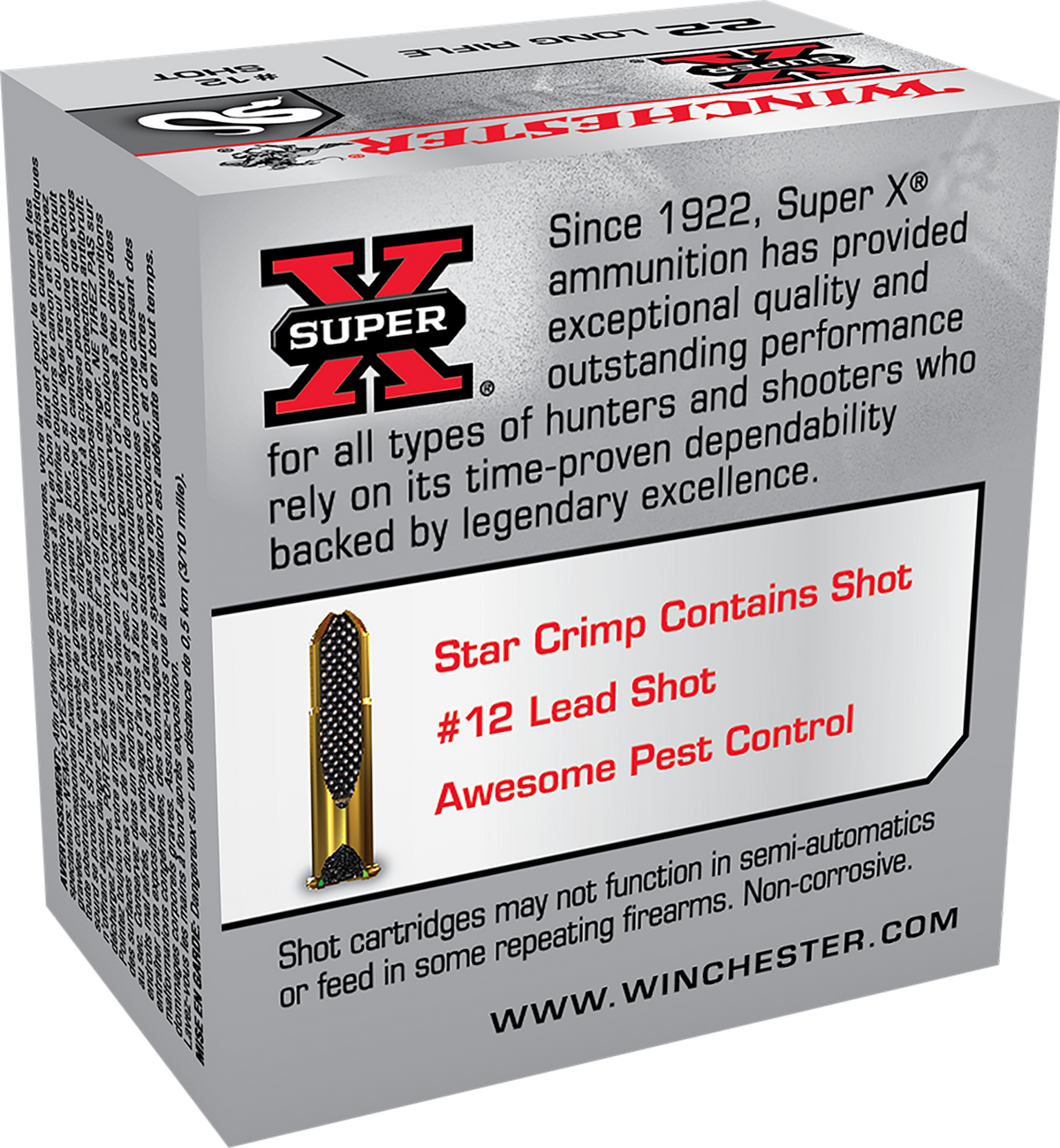 Winchester Ammo X22LRS Super X  22LR #12Shot 50 Per Box/100 Case