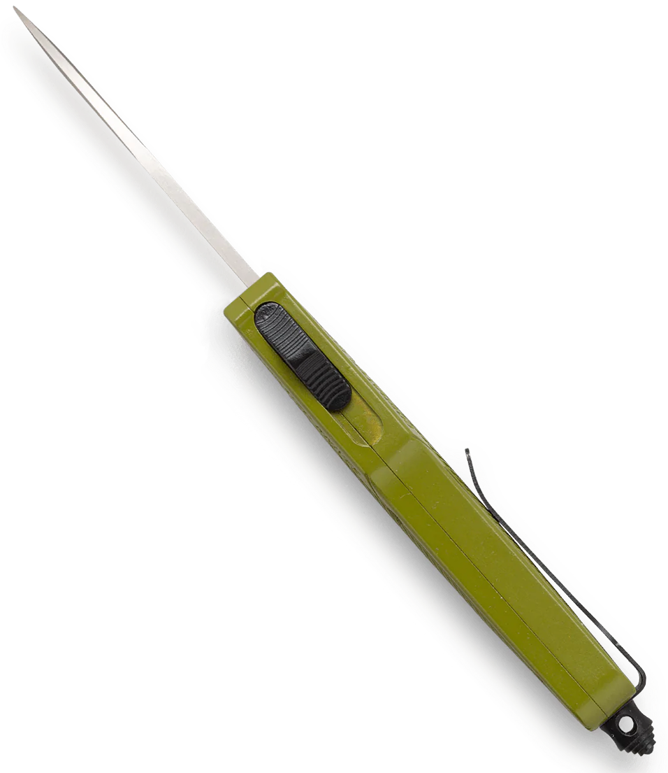 CobraTec Knives CTK-1 Small 2.75" OTF Drop Point Part Serrated D2 Steel OD Green Aluminum Handle — view 2