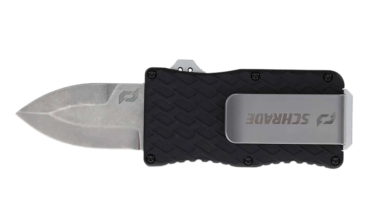 Schrade Uproar Mini D/A OTF 1.90" Dagger Plain Satin D2 Steel Black Aluminum Handle — view 2