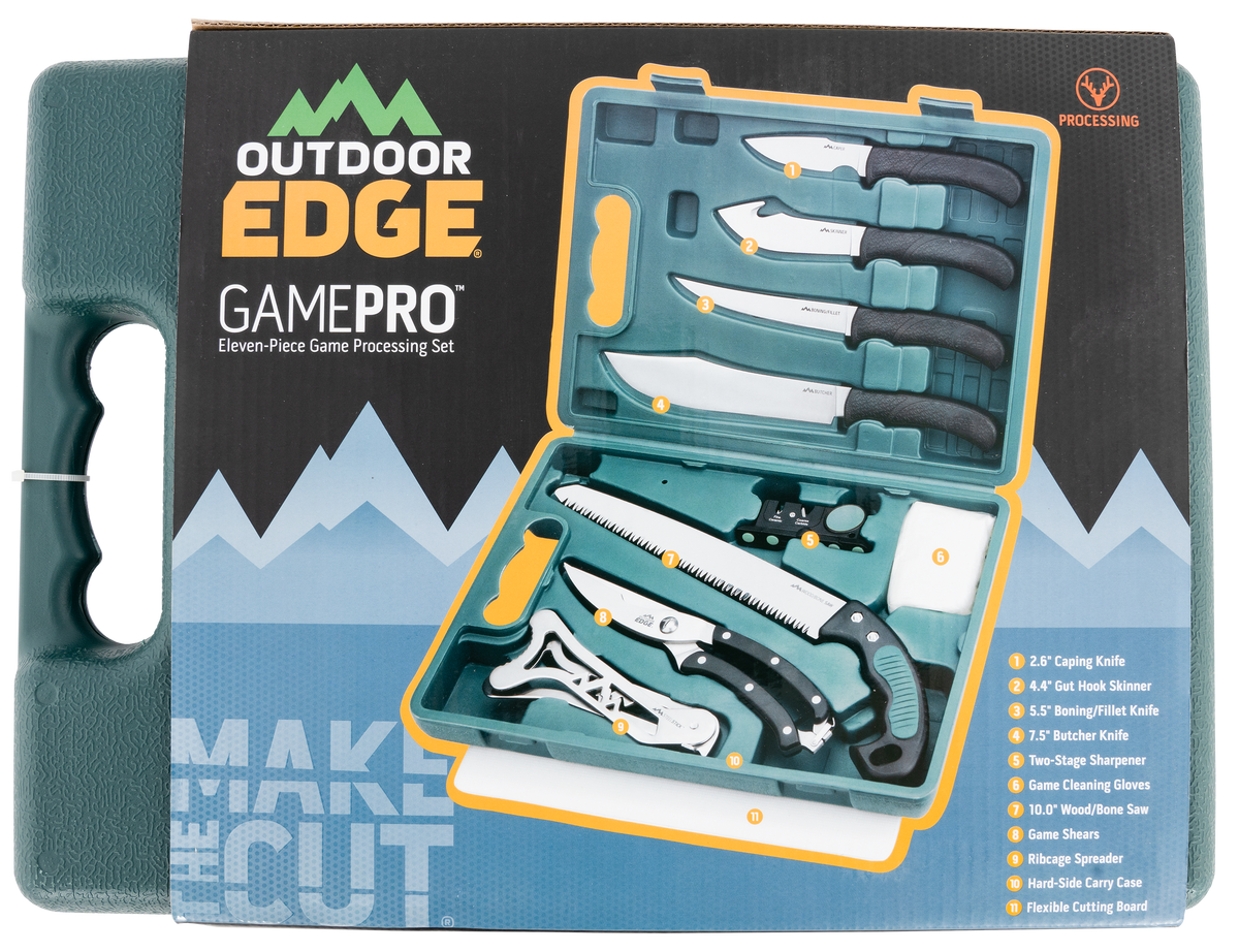 Outdoor Edge GP1 Game Pro 11-Piece Game Processing Kit 420J2 SS Black TPR Handle — view 2