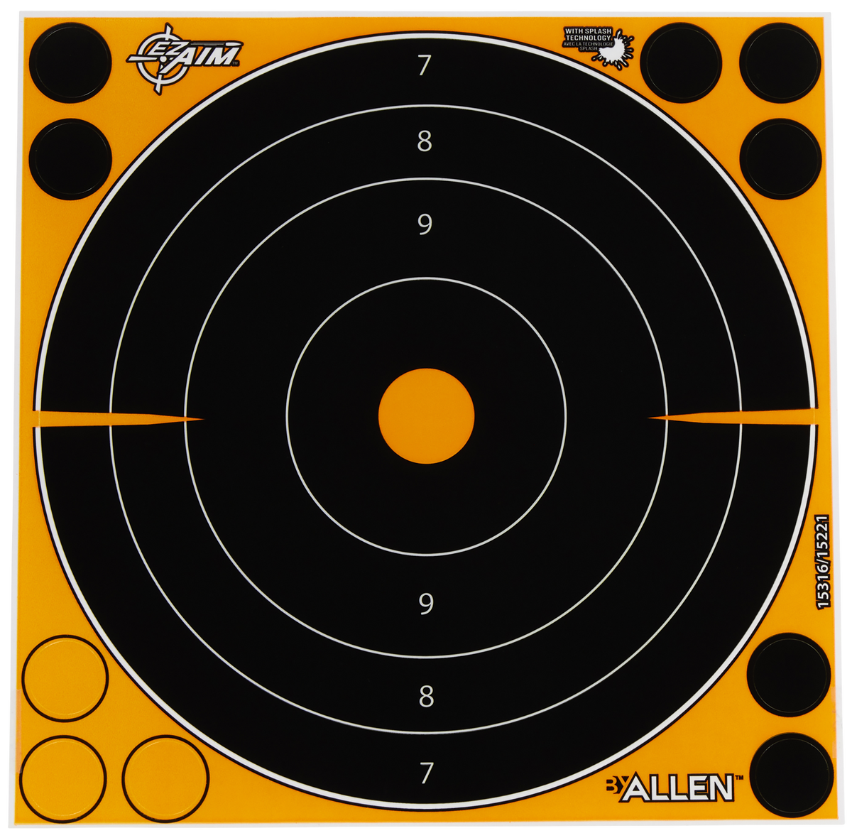 EZ-Aim Splash Reactive 8" Bullseye Self-Adhesive Paper Target Black/Orange - 30 Pack — view 2