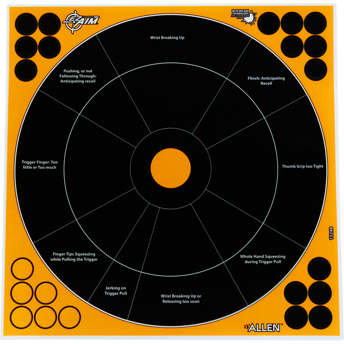 EZ-Aim 15248 Splash Reactive Self-Adhesive Paper Bullseye Target 12" Black/Orange - 5 Pack — view 2