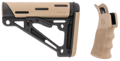 Hogue 15355 OverMolded Collapsible Buttstock Black Synthetic w/FDE Rubber Beavertail Finger Groove Grip - AR-15/M16 Commercial Tube — view 2