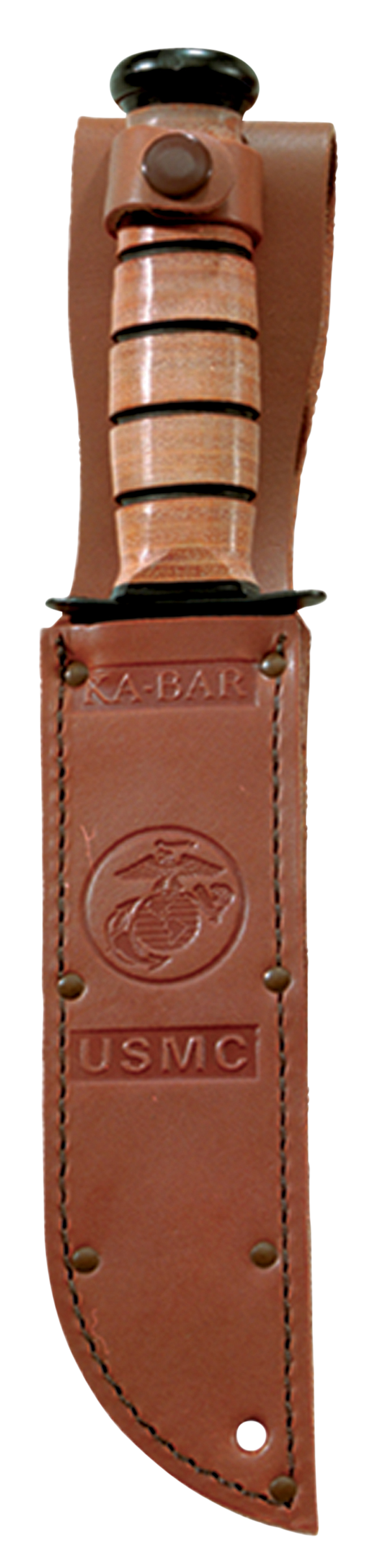 Ka-Bar 1252 USMC Short 5.25" Clip Point Part Serrated 1095 Cro-Van Fixed Blade Knife - Brown Leather Handle — view 2