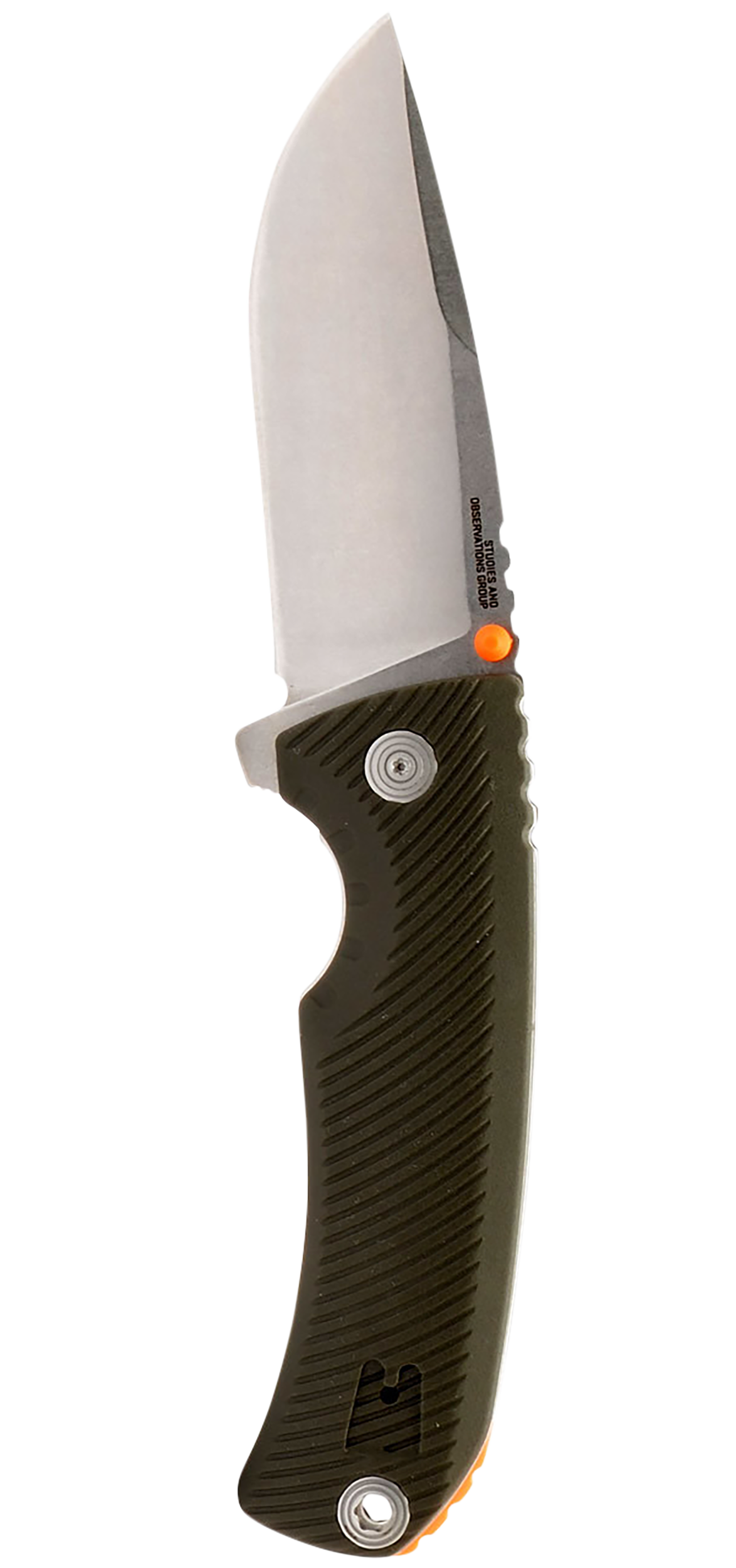 S.O.G Tellus FLK 3.65" Folding Clip Point Plain Stonewashed Cryo 440C SS Blade - Olive Drab Textured GRN Handle — view 2