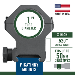 Weaver Mounts 99690 Six-Hole Picatinny Tactical Rings 1" Extra High Matte Black Aluminum — view 2