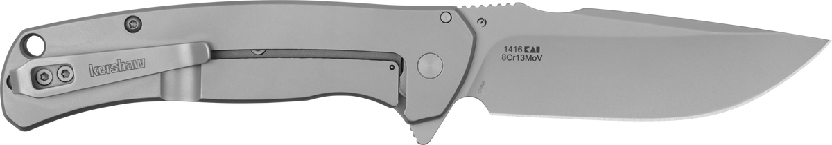 Kershaw 1416 Scour 3.3" Folding Drop Point Plain 8Cr13MoV - Bead Blasted Stainless Steel — view 2