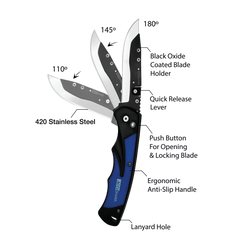 AccuSharp 743C Replaceable Blade Razor 3.50" Folding Plain Stainless Steel Blade - Royal Blue Aluminum Handle — view 2