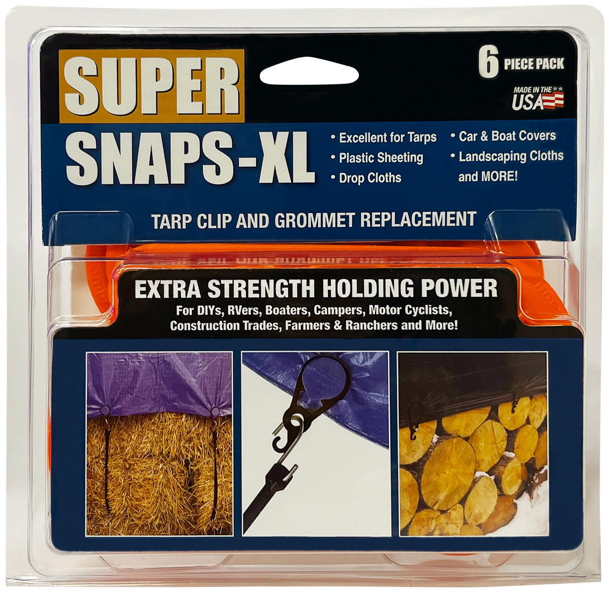 AccuSharp 1008C Super Snaps 7.80" Orange XL Tarp Clip - 15 Pack — view 2