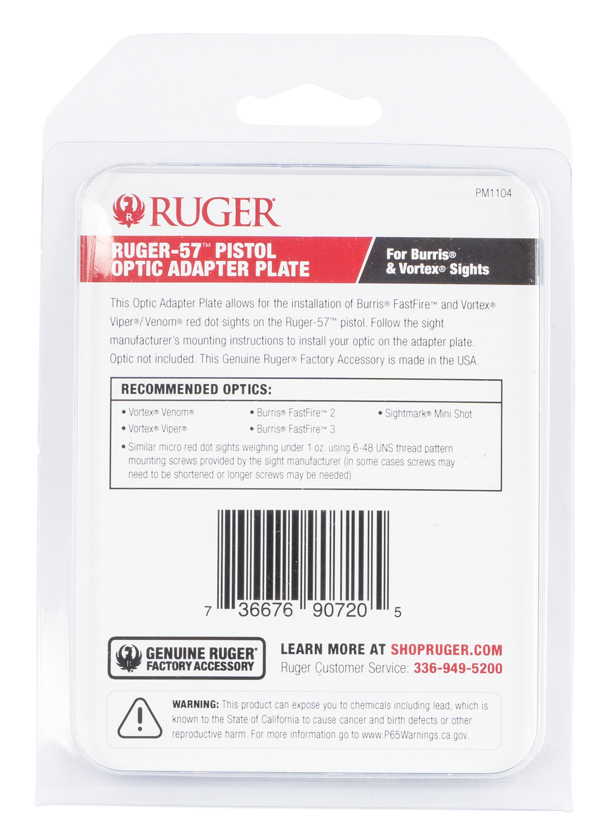 Ruger 90720 Optic Adapter Plate for Ruger-57 Burris & Vortex Red Dots - Matte Black — view 2