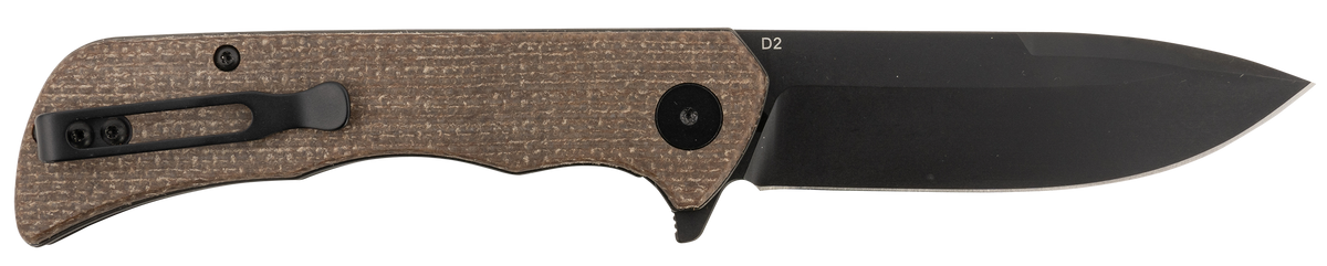 Templar Knife Paladin 3.27" Folding Drop Point Plain D2 Black Powder Coated Blade Brown Micarta Handle — view 2