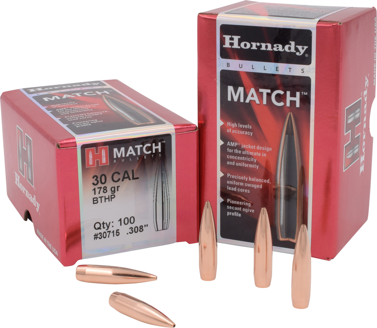 Hornady Match .308 30 Cal 178 gr Hollow Point Boat Tail - 100/Box — view 2