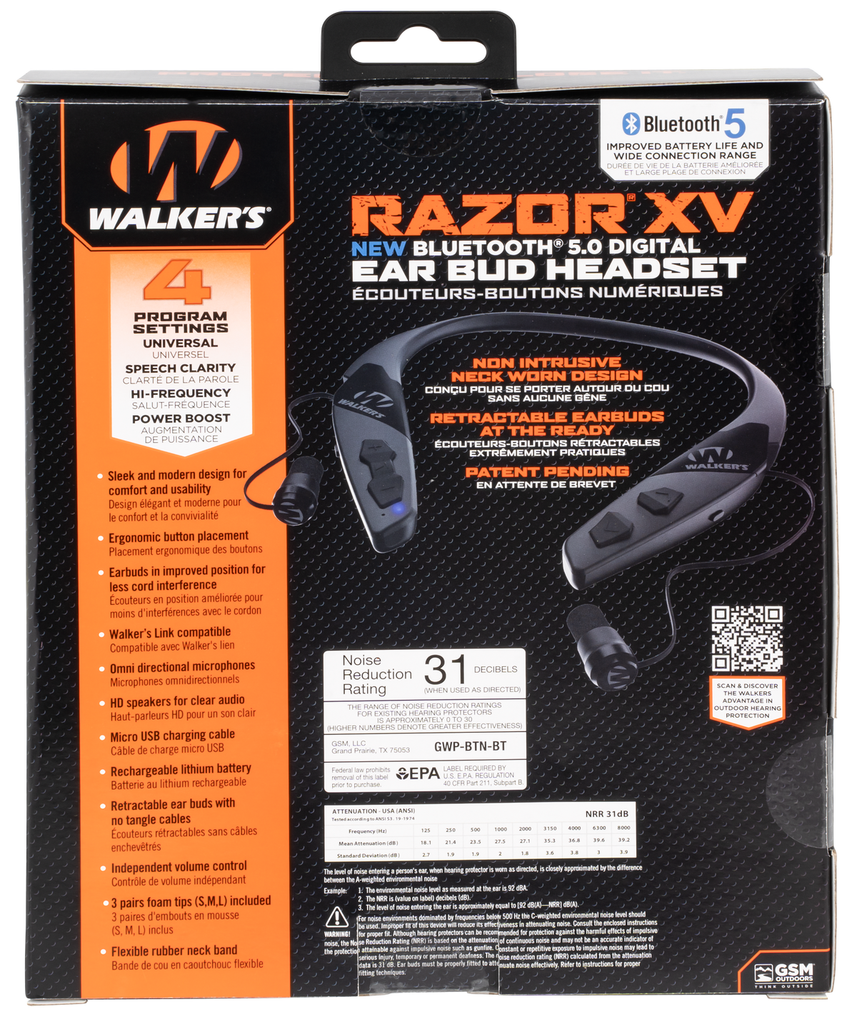 Walkers Game Ear Razor XV 3.0 Behind The Neck Bluetooth Headset 31 dB NRR Black — view 2