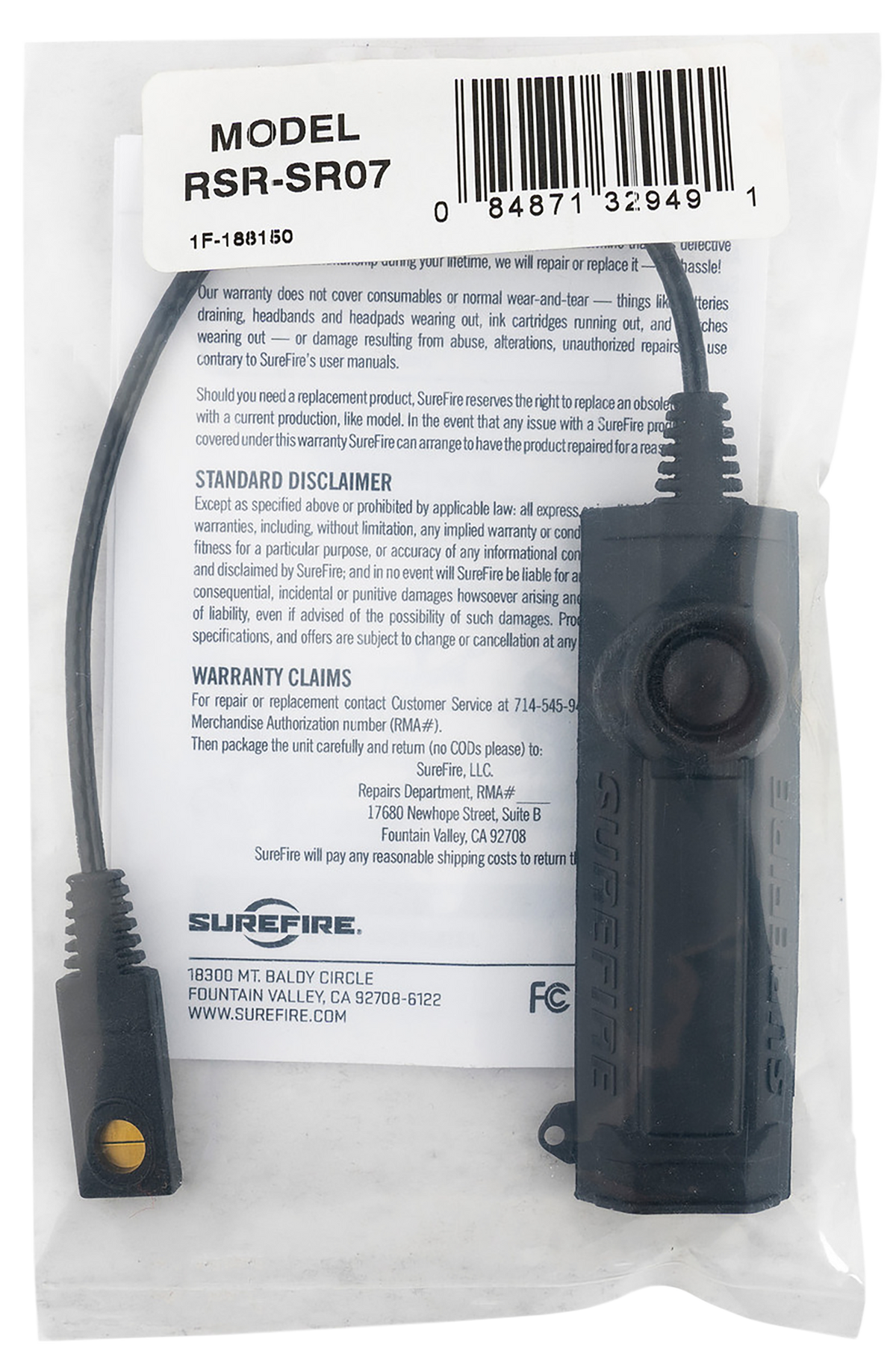Surefire RSR-SR07 Remote Switch 7" Cable - Black, Picatinny Rail Mount — view 2