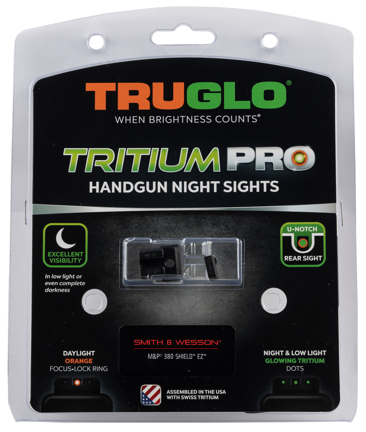 TruGlo Tritium Pro S&W 380 Shield EZ Green Tritium Night Sight Set - Black Nitride — view 2