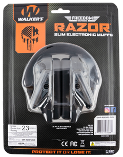 Walkers Game Ear Razor Slim Electronic Freedom Muff 23 dB Over the Head - Black w/Distressed Punisher Flag Polymer — view 2
