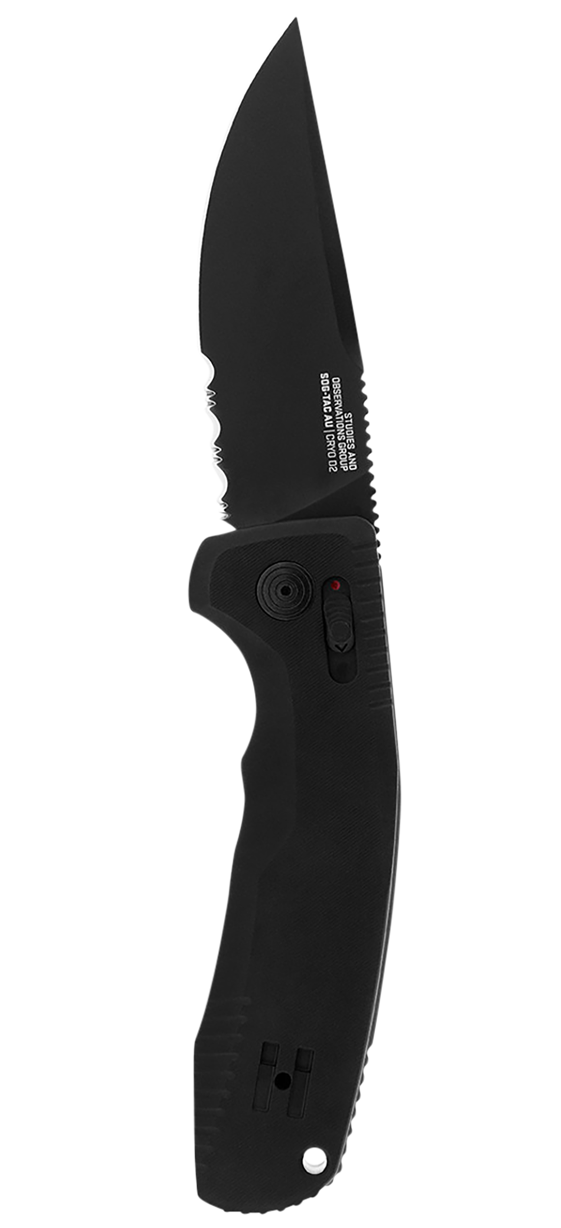 SOG SOG-TAC AU 3.43" Automatic Folding Part Serrated D2 Steel Blade Black Anodized Aluminum Handle — view 2