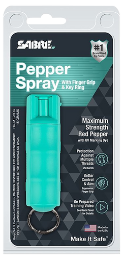 Sabre HCMT23OC Pepper Spray 25 Bursts 10 ft Range Mint Green Hard Case w/Key Ring — view 2