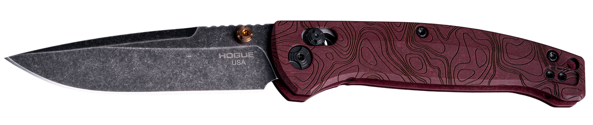 Hogue Mysto 3.4" Folding Drop Point Plain Black Stonewashed CPM MagnaCut - Redstone Richlite Handle — view 2