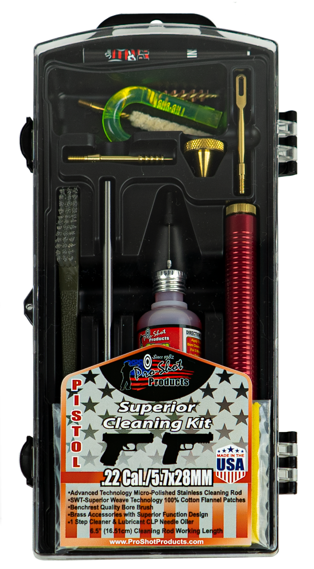 Pro-Shot R22KIT Classic Box Kit .22 Cal Rifle Cleaning Kit - Yellow Plastic Case — view 2