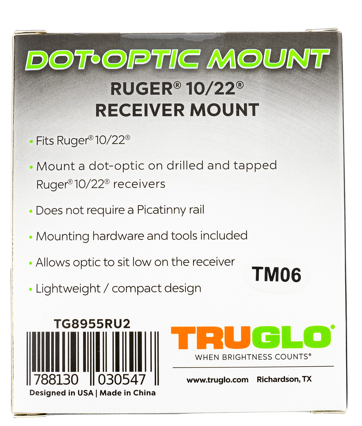 TruGlo TG8955RU2 Red Dot Sight Mount Ruger 10/22 1-Piece Steel RMR Footprint — view 2