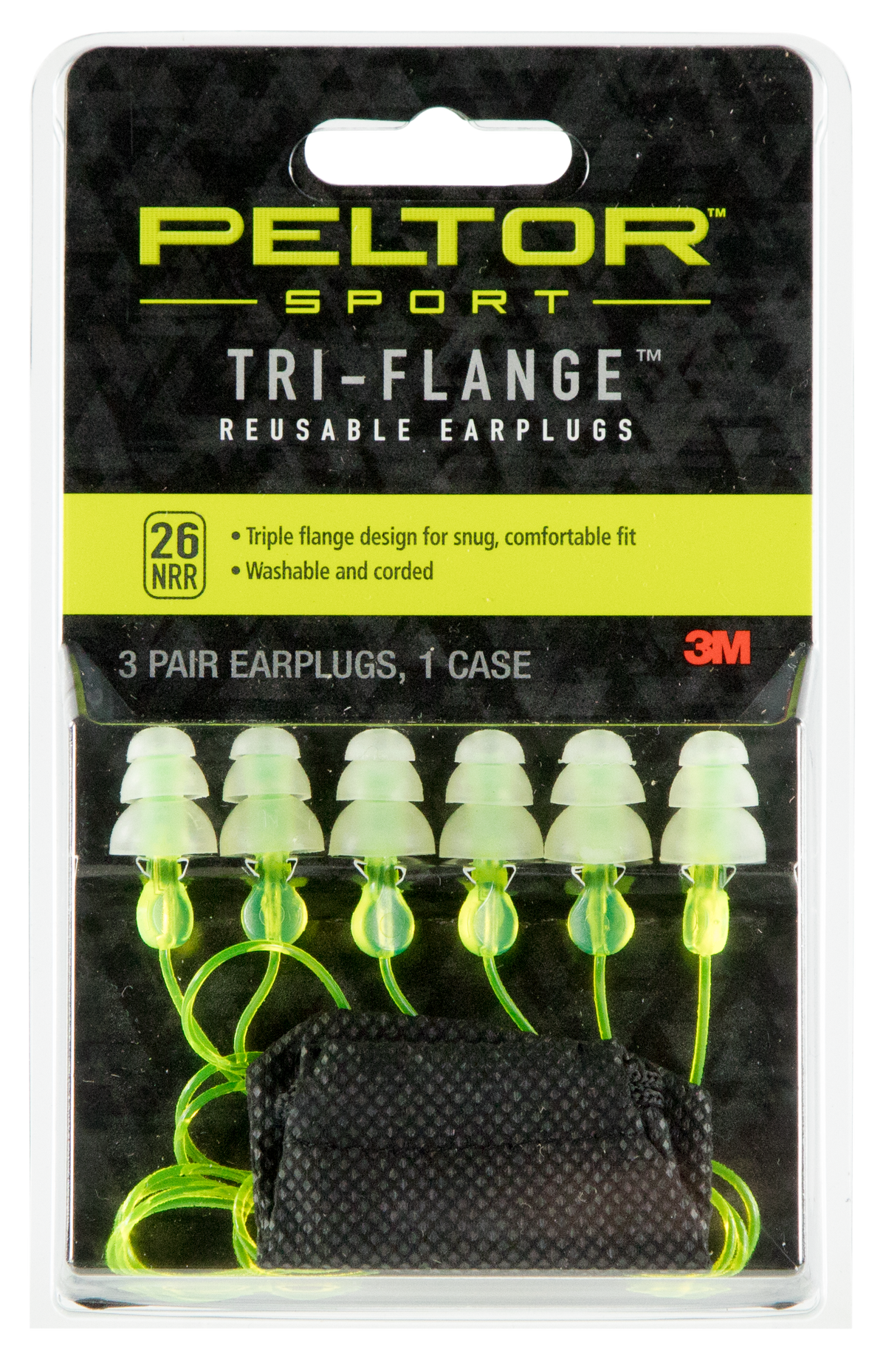 3M Peltor Tri-Flange Reusable Earplugs 26 dB NRR Polymer In The Ear Yellow - 3 Pair — view 2