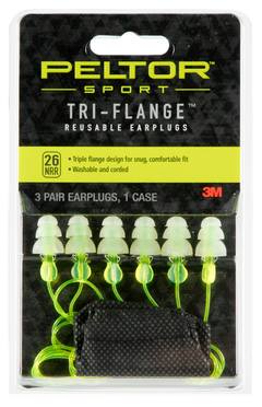 3M Peltor Tri-Flange Reusable Earplugs 26 dB NRR Polymer In The Ear Yellow - 3 Pair — view 2