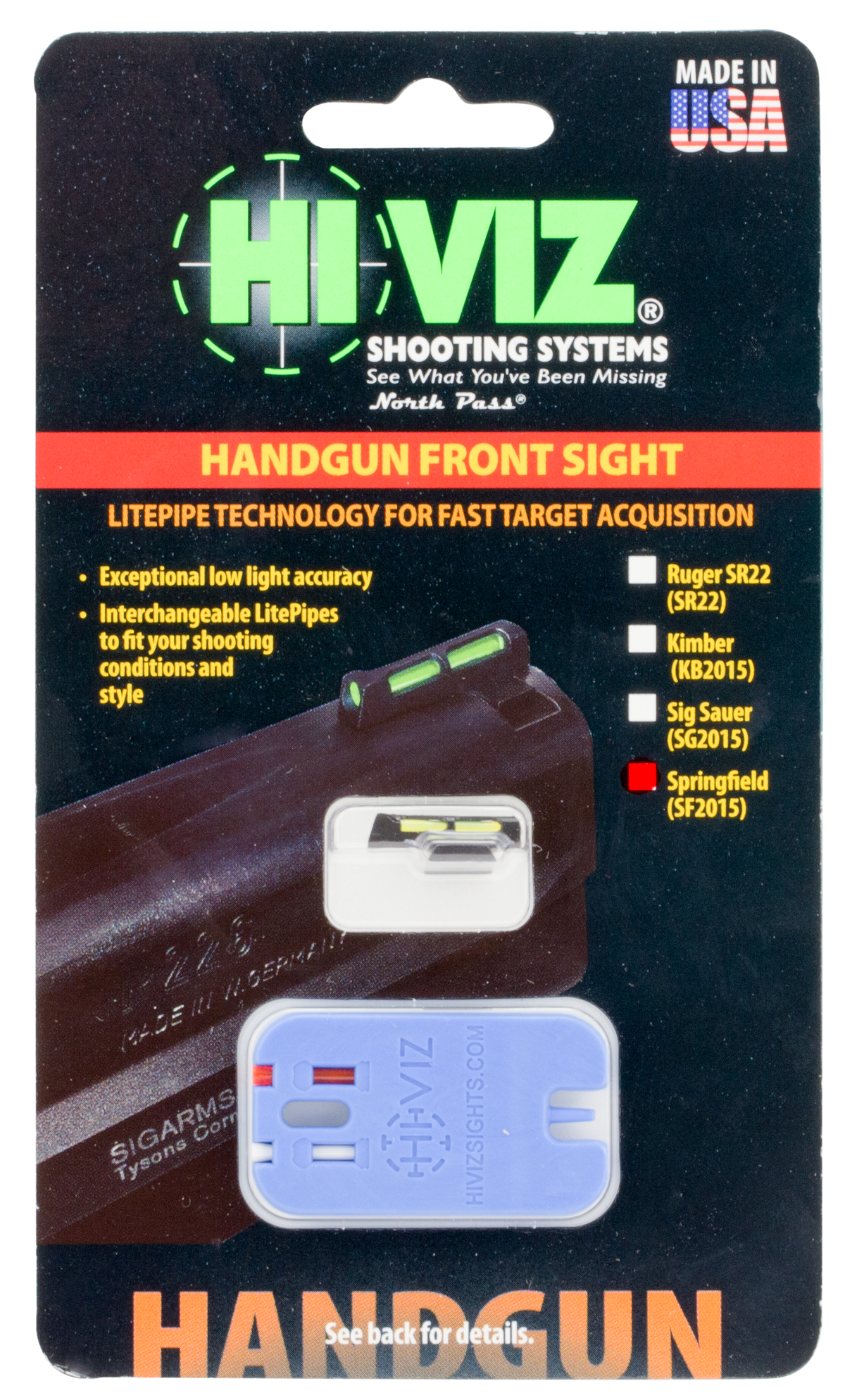 Hiviz SF2015 LiteWave Springfield 1911 Front Sight Green Fiber Optic — view 2
