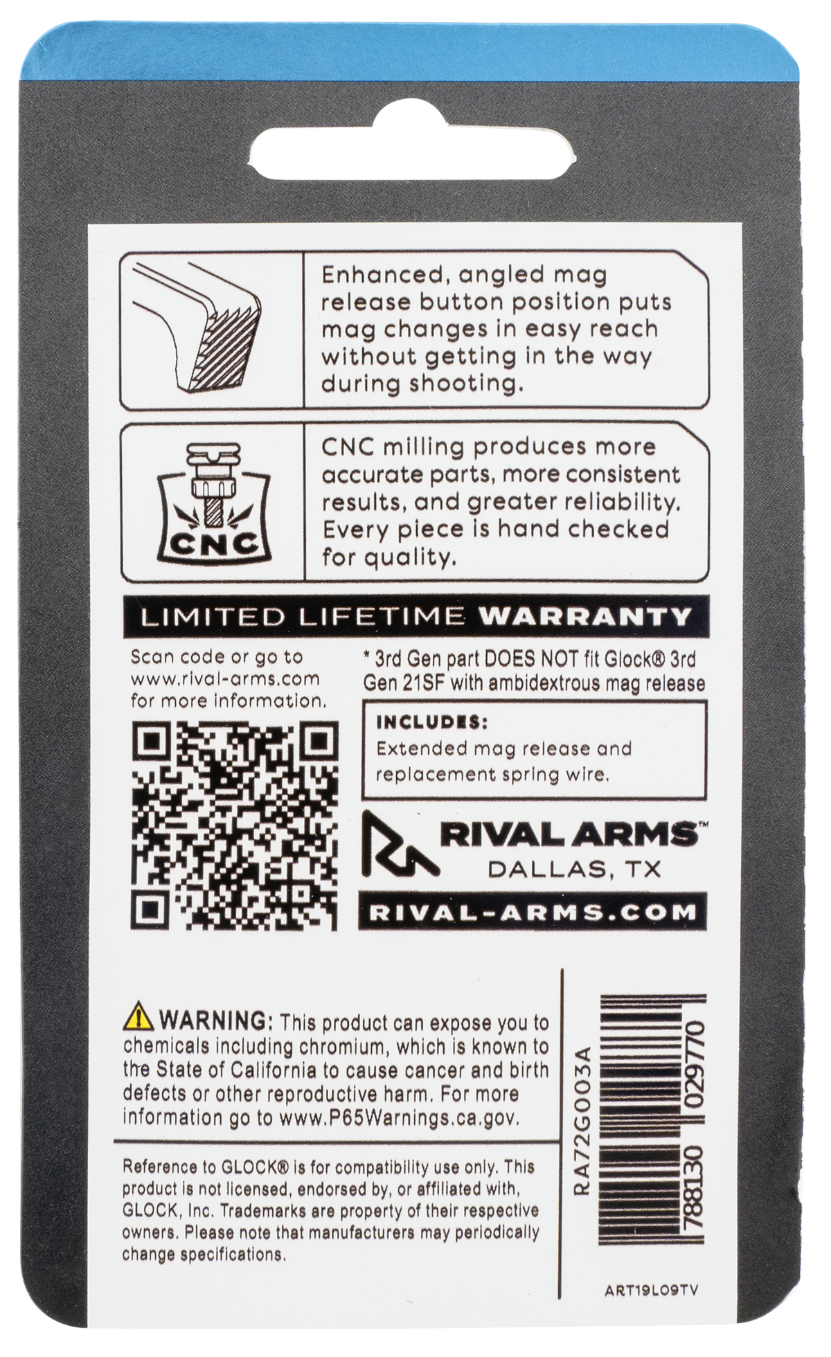 Rival Arms RA72G003A Extended Magazine Release Black Anodized Aluminum for Glock 43 — view 2