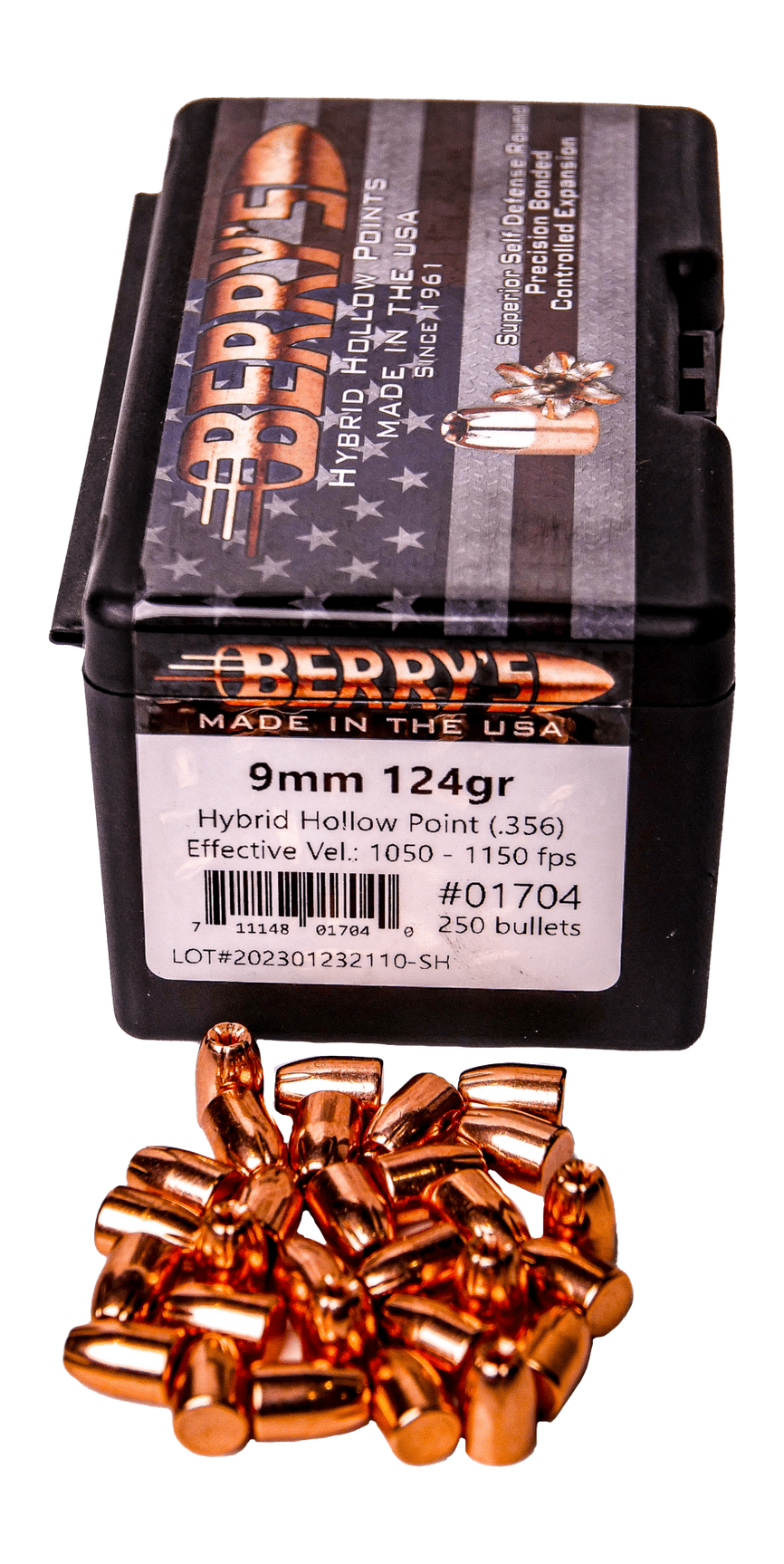 Berry's Hybrid Hollow Point 9mm .356 124gr Reloading Bullets - 250/Box — view 2