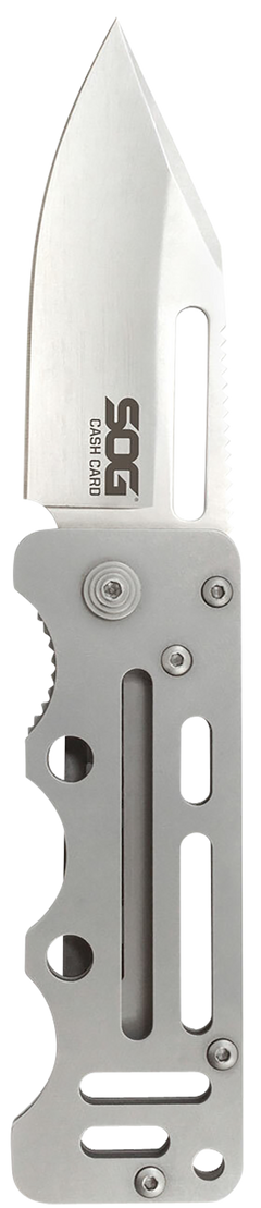 S.O.G Cash Card 2.75" Folding Plain Clip Point Satin 8Cr13MoV SS Silver Skeletonized Stainless Handle — view 2