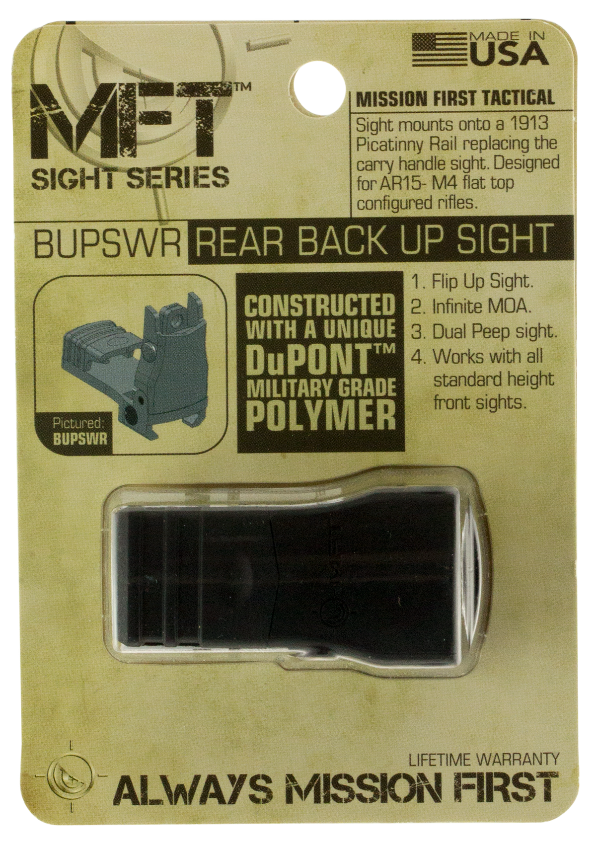 Mission First Tactical BUPSWR Flip Up Rear Sight Black - AR-15 — view 2