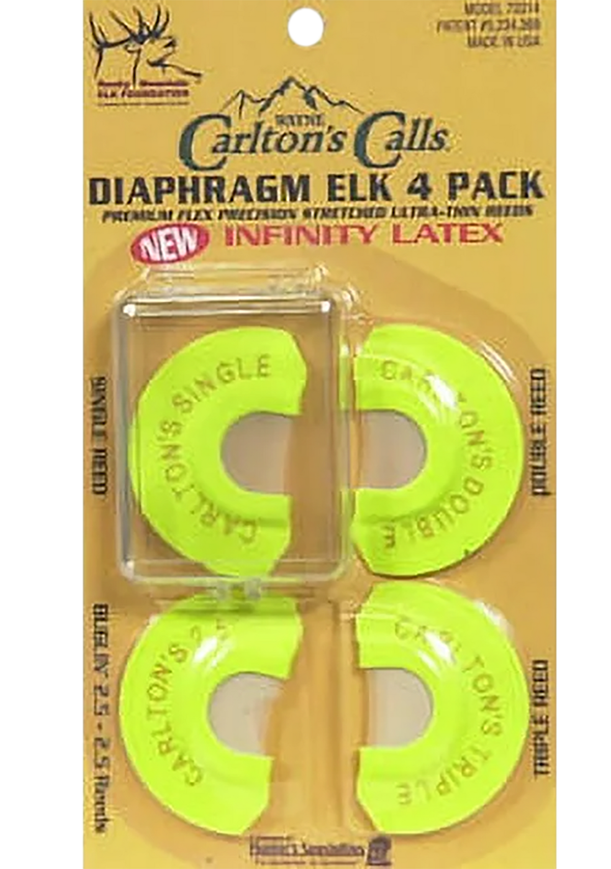 Wayne Carlton's Calls 70314 Essential Elk Diaphragm Call 4-Pack - Single/Double/Triple/2.5 Reed - Yellow — view 2