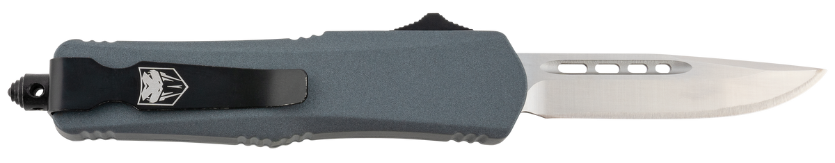 CobraTec Knives FS-3 Small 2.75" OTF D2 Steel Plain Blade Gray Aluminum Handle — view 2